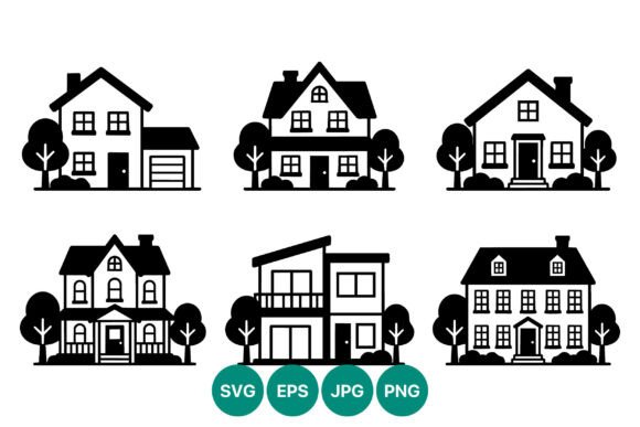 Black White Line Art Six House Styles: A Timeless Blend of Simplicity and Versatility