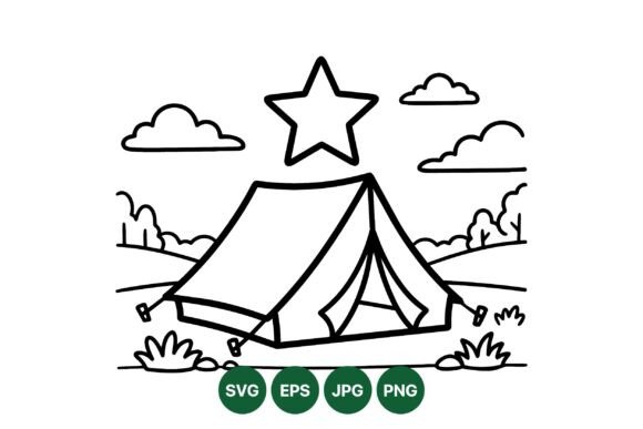 Camping Tent Outdoor Line Art for Creative Projects