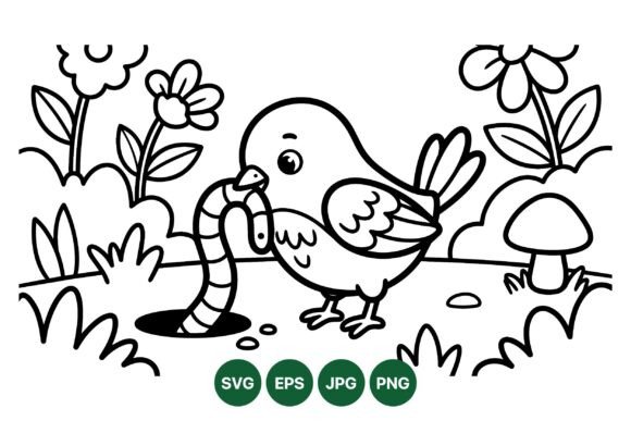 Cute Bird and Worm Coloring Art: Exploring the Appeal and Versatility of Playful Line Art
