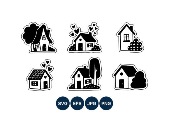 Cute Black White House Vector Set