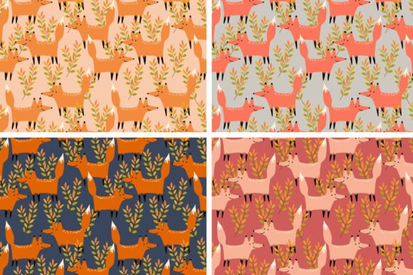 Cute Fox and Autumn Bushes Pattern