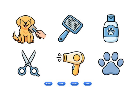 Cute Pet Grooming Icons for Design Projects
