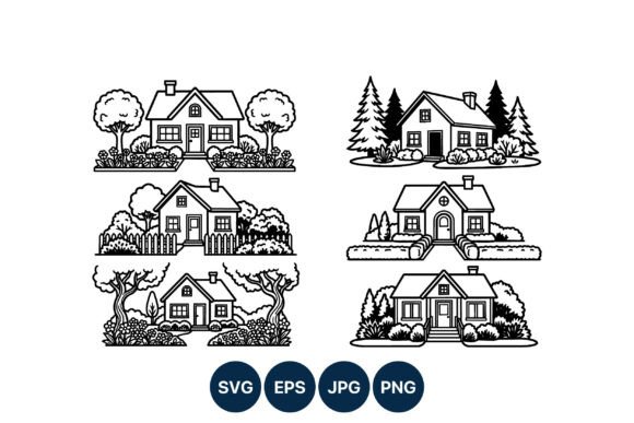 Enhancing Design Projects with Six Black White House Vector Art