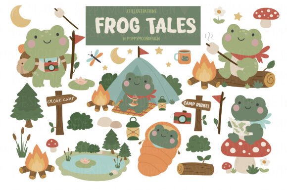 Frog Tales Clipart Set: A Nature-Inspired Design Resource