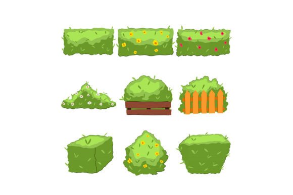 Garden Bushes and Hedges Set, Illustrati: A Fresh Visual Asset for Creative Design