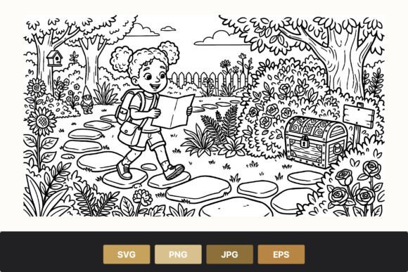 Girl with Map in Garden Vector Art: A Visual Asset for Creative and Professional Workflows