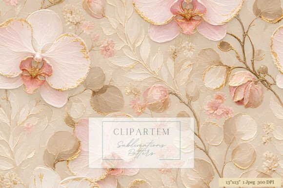Pink Orchid Gold Floral Pattern