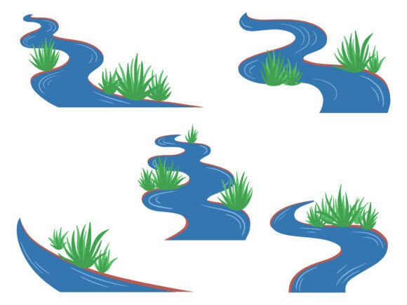 River with Grass or Bushes Illustration
