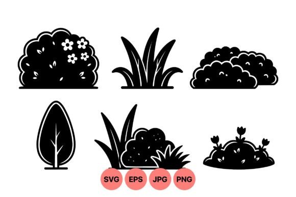 Silhouette Bushes and Grass Clipart: A Versatile Design Resource for Modern Creatives